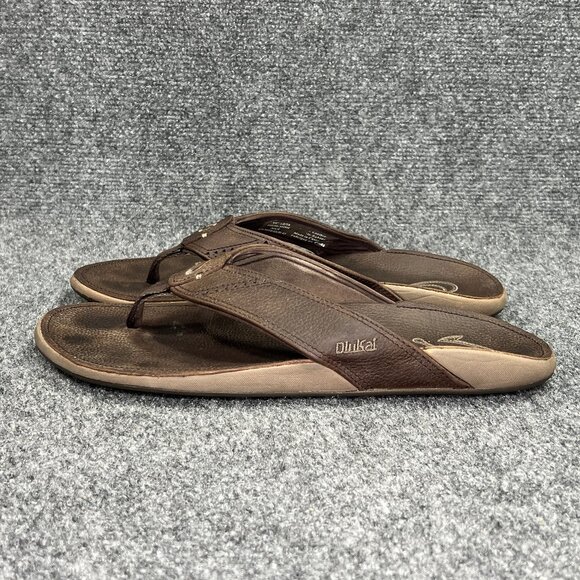 OluKai NUI Flip Flops Men's Size 10 Brown Leather Outdoor Beach Thong Sandals - Picture 4 of 11